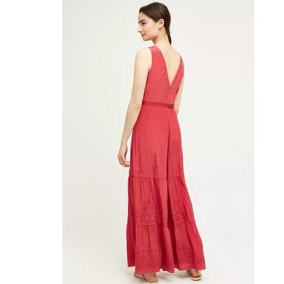 New Anthropologie ELEVENSES Embroidered Silk Jumpsuit $298 SMALL  Raspberry - Picture 3 of 6